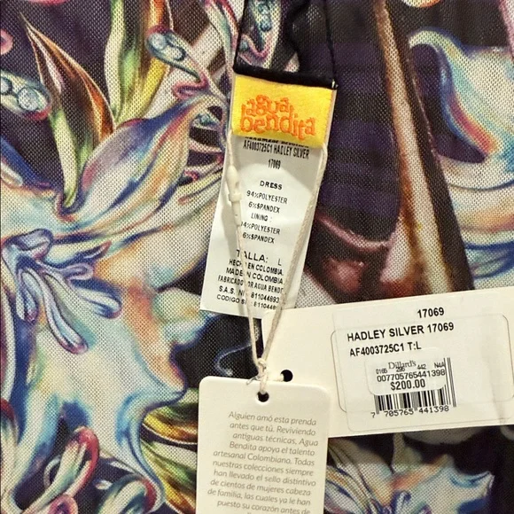 NWT Agua Bendita Hadley Floral Mesh Boat Neck Long Sleeve Mini Dress - Picture 8 of 9